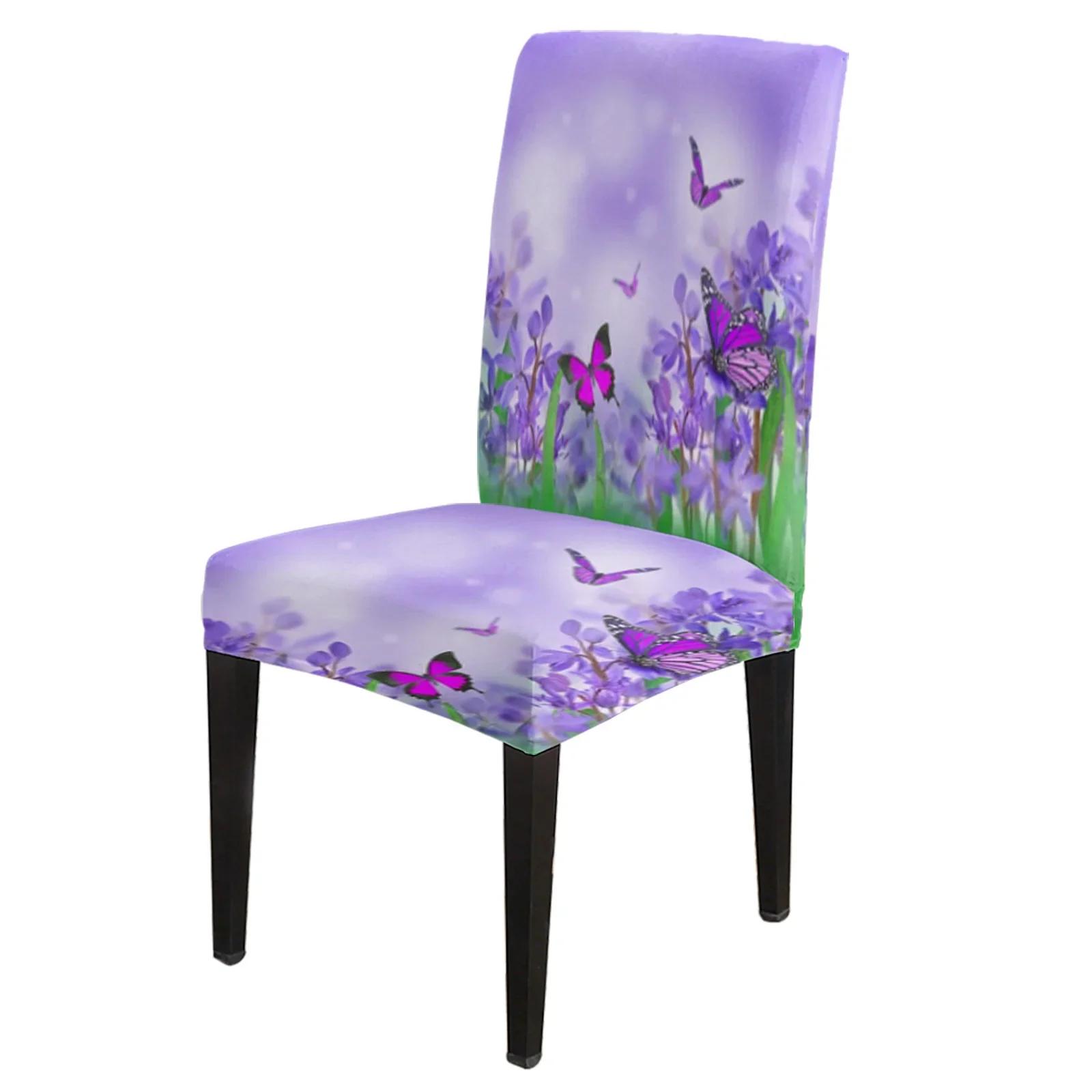 Spring Flower And Butterfly Stretch Chair Cover For Dining Room Spandex Slipcovers Chair Seat Covers For Wedding Ban
